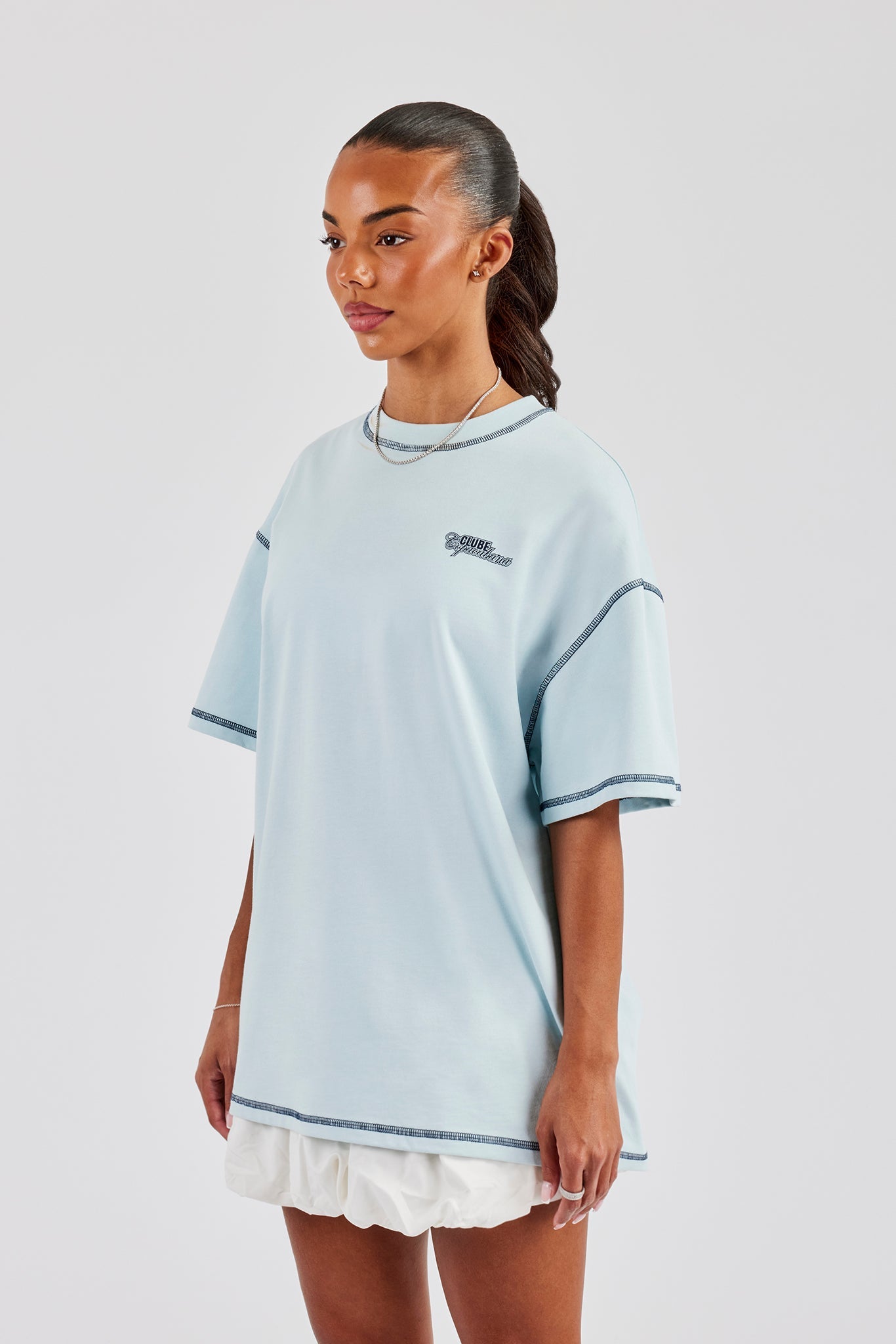 Copacabana Contrast Stitch Oversized T-Shirt - Baby Blue
